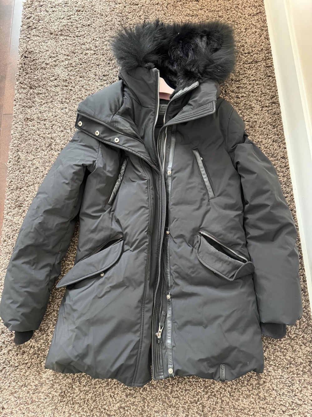 RUDSAK Black Quilted Down Parka with Faux Fur Trim
